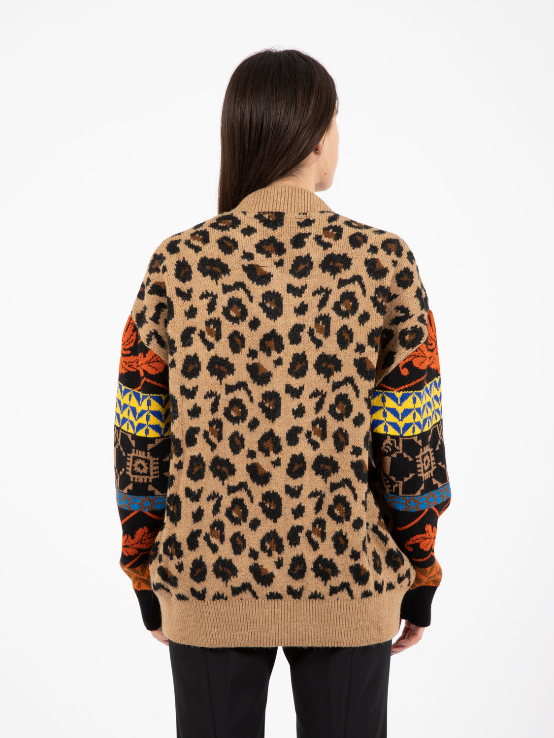 Giacca animalier maniche jacquard cammello