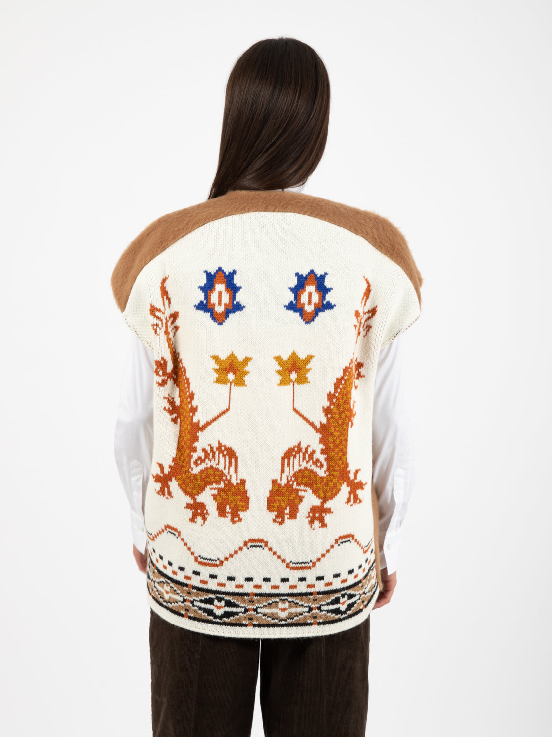 Gilet effetto teddy con inserti in maglia cammello