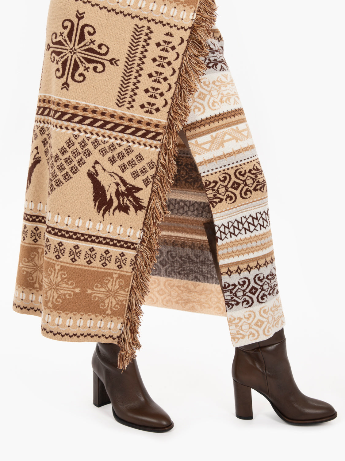 Gonna lunga a portafoglio jacquard sabbia