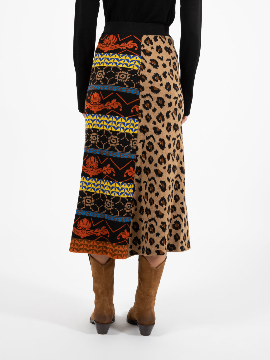 Gonna midi con spacco e frange multicolor