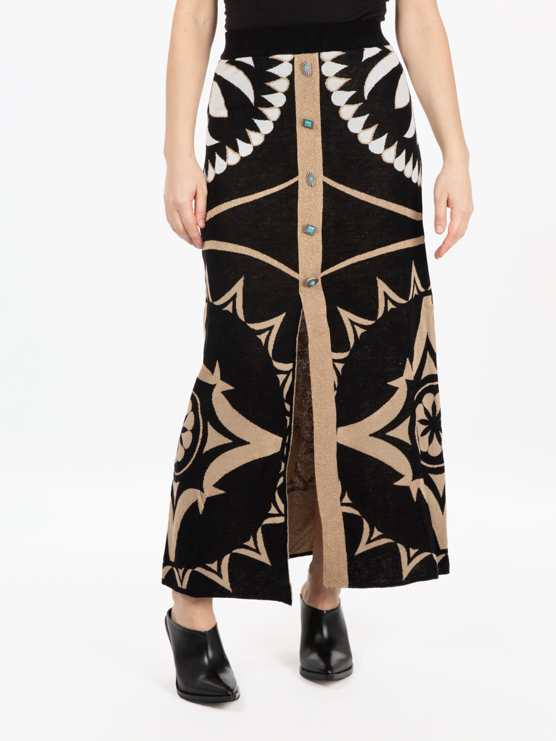 Gonna midi jacquard nero / multicolor