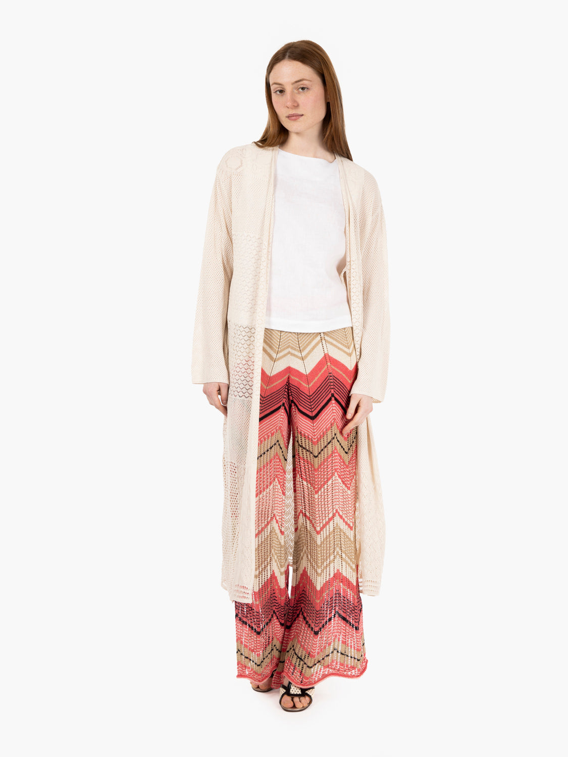 Kimono lungo motivi traforati crema