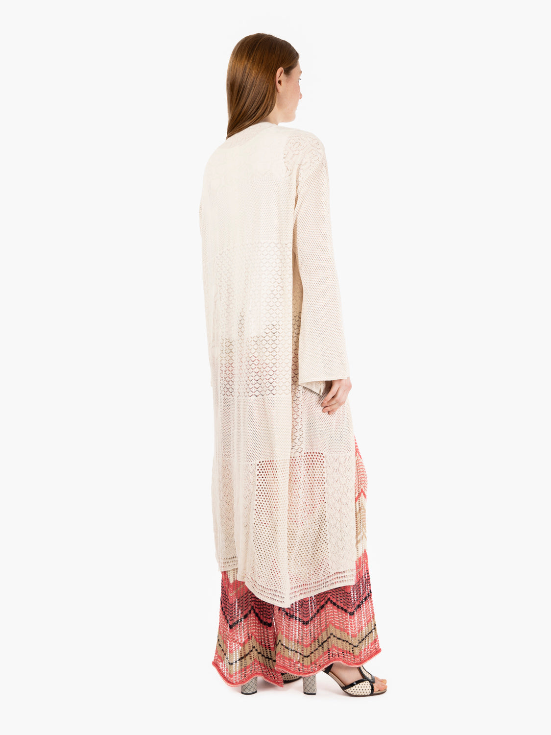 Kimono lungo motivi traforati crema