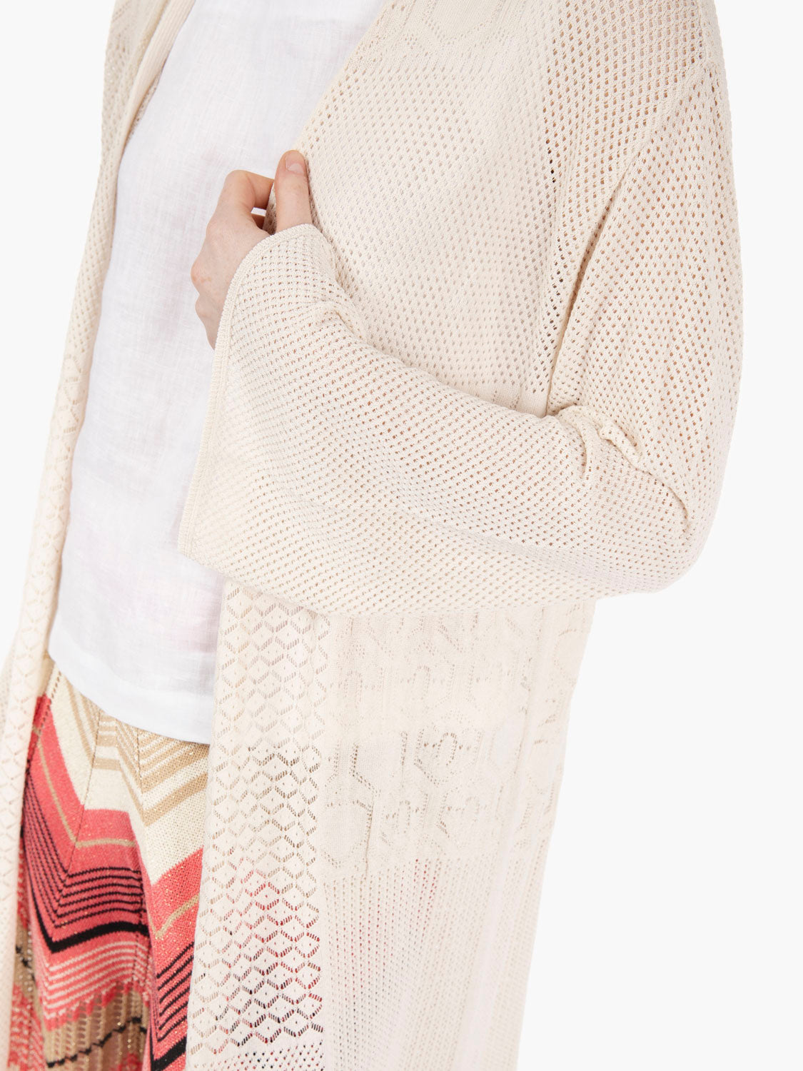 Kimono lungo motivi traforati crema
