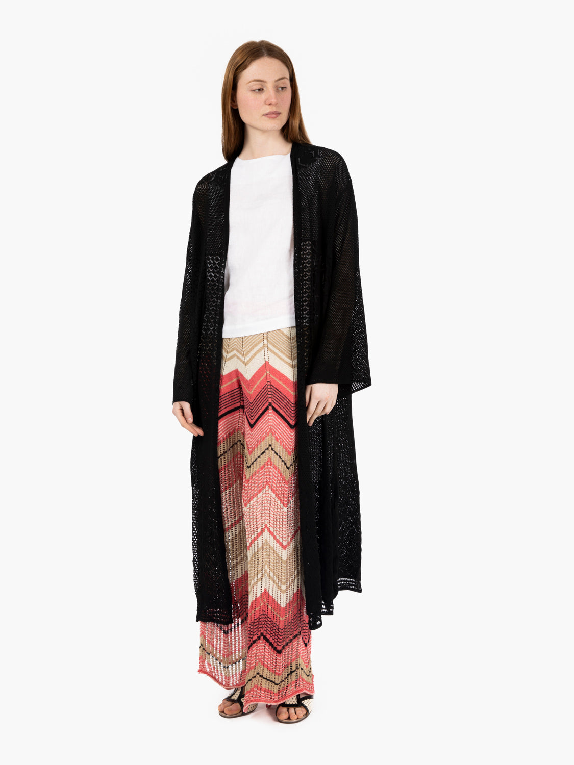 Kimono lungo motivi traforati nero