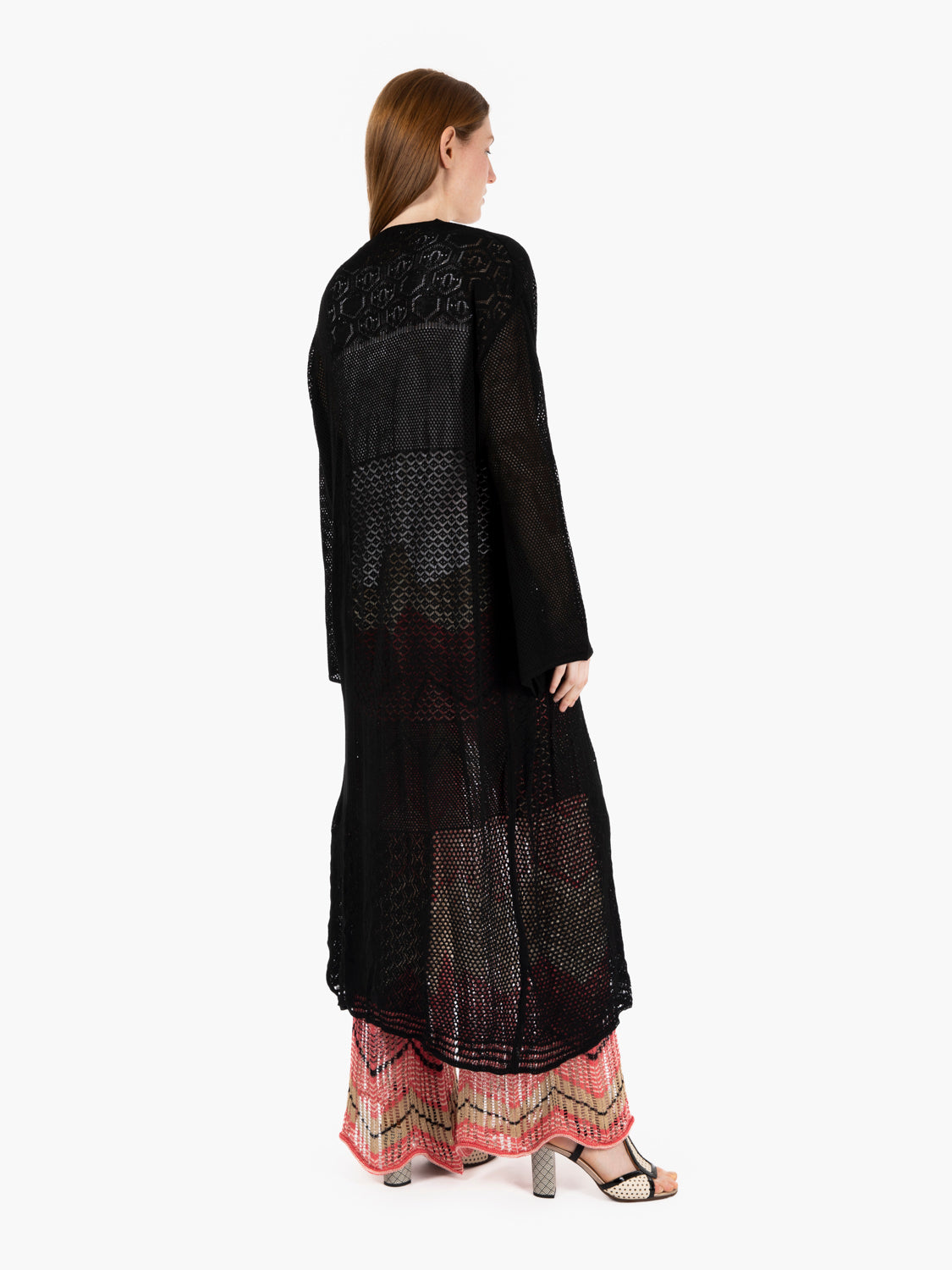 Kimono lungo motivi traforati nero