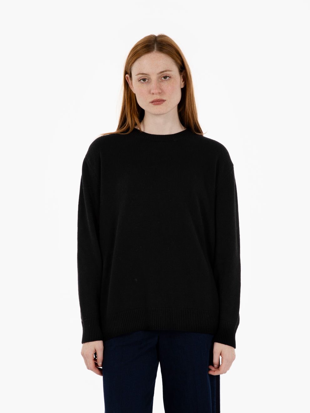Maglia girocollo con frange nero