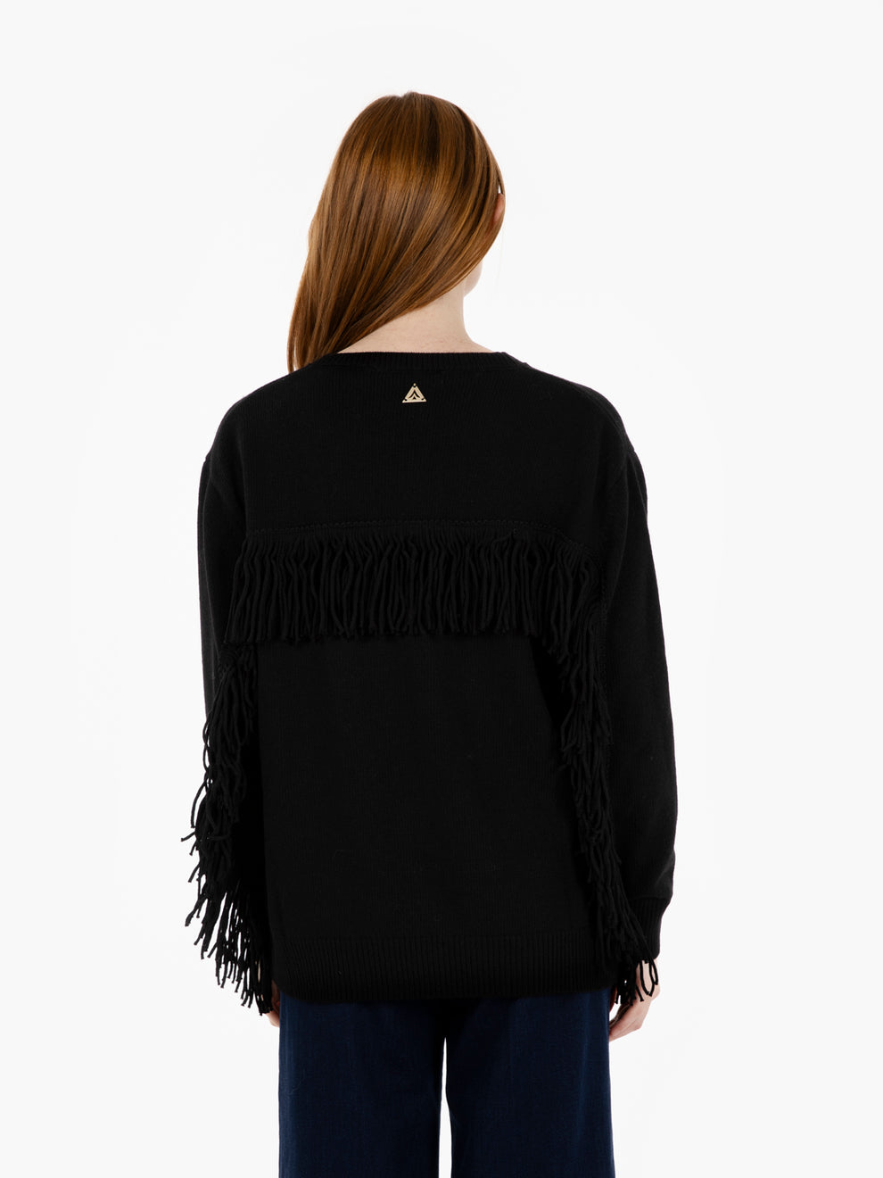 Maglia girocollo con frange nero