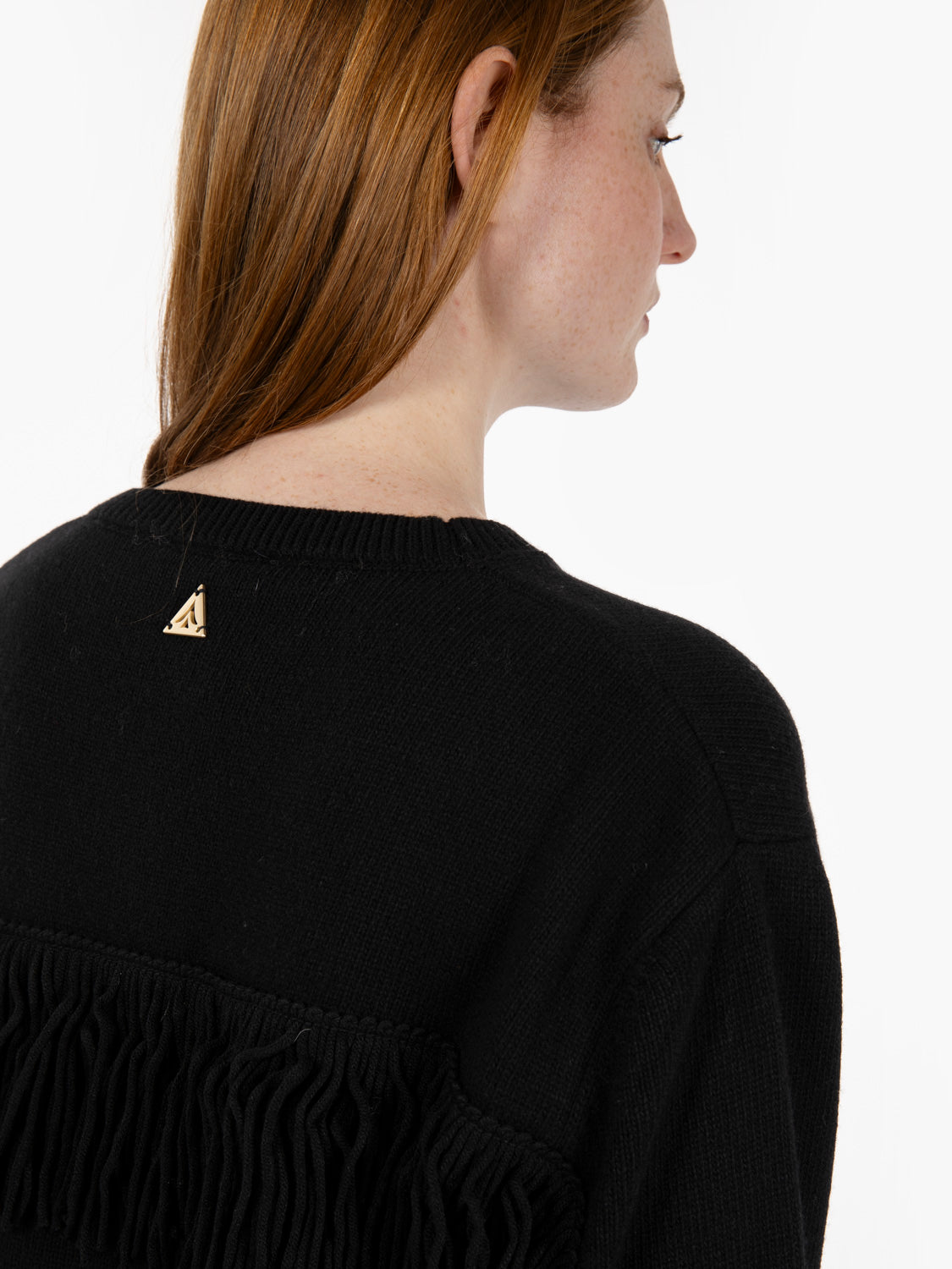 Maglia girocollo con frange nero