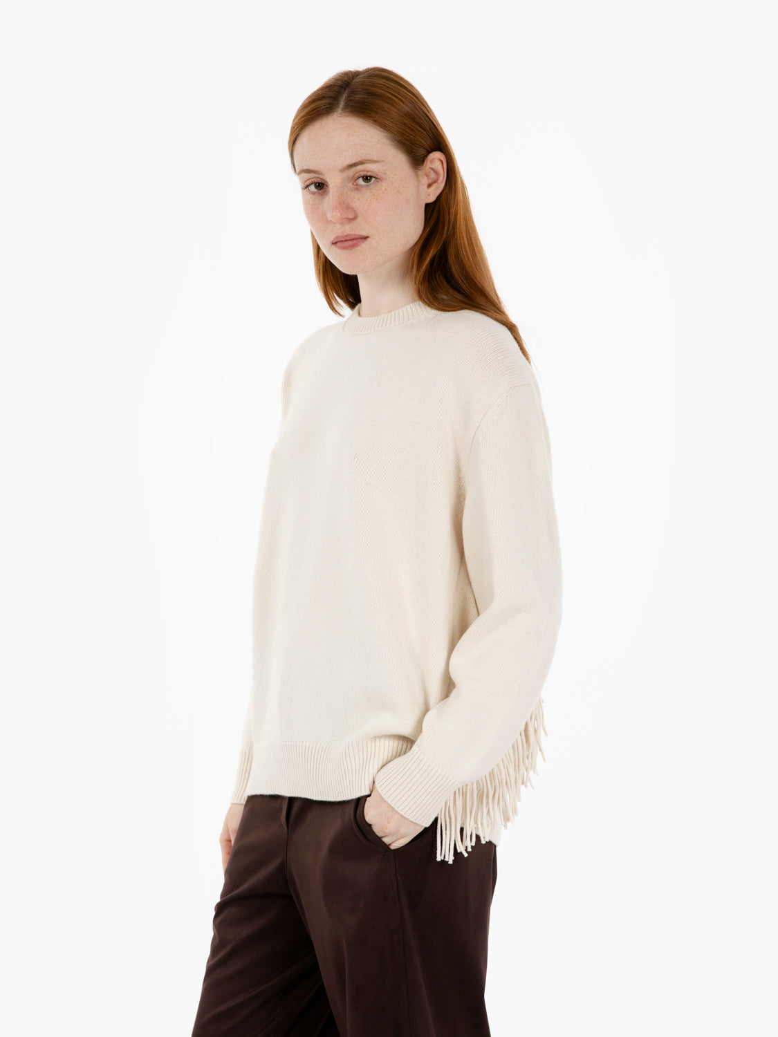 Maglia girocollo con frange snow