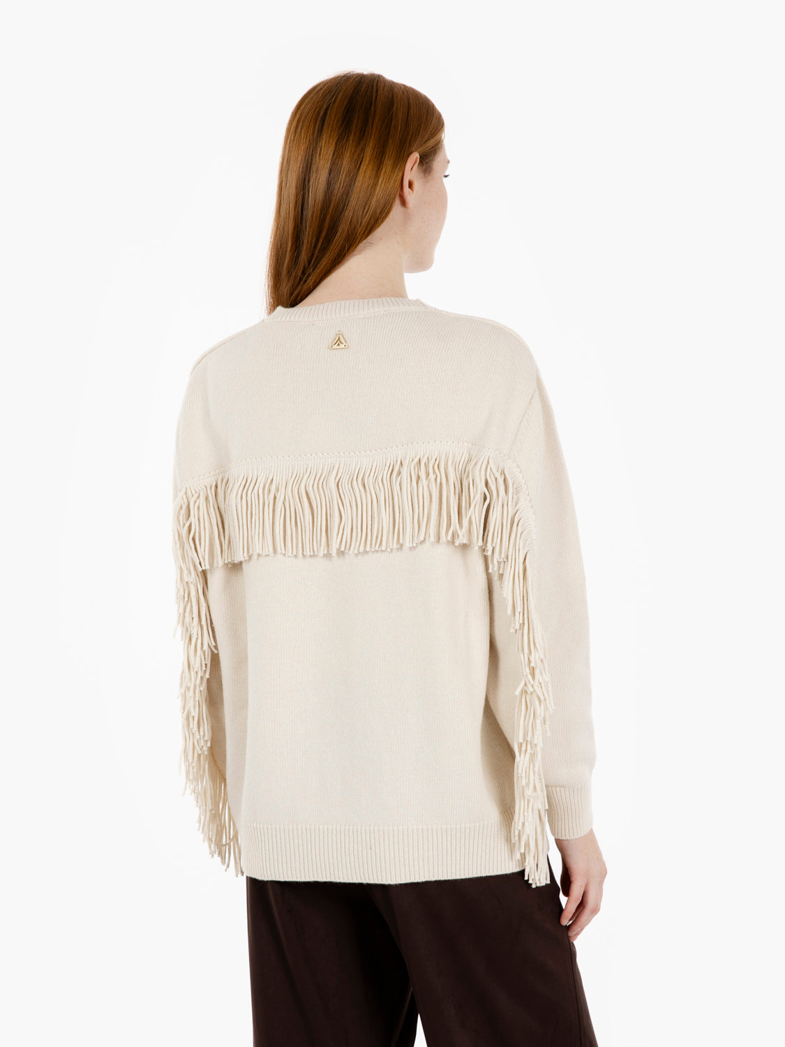 Maglia girocollo con frange snow
