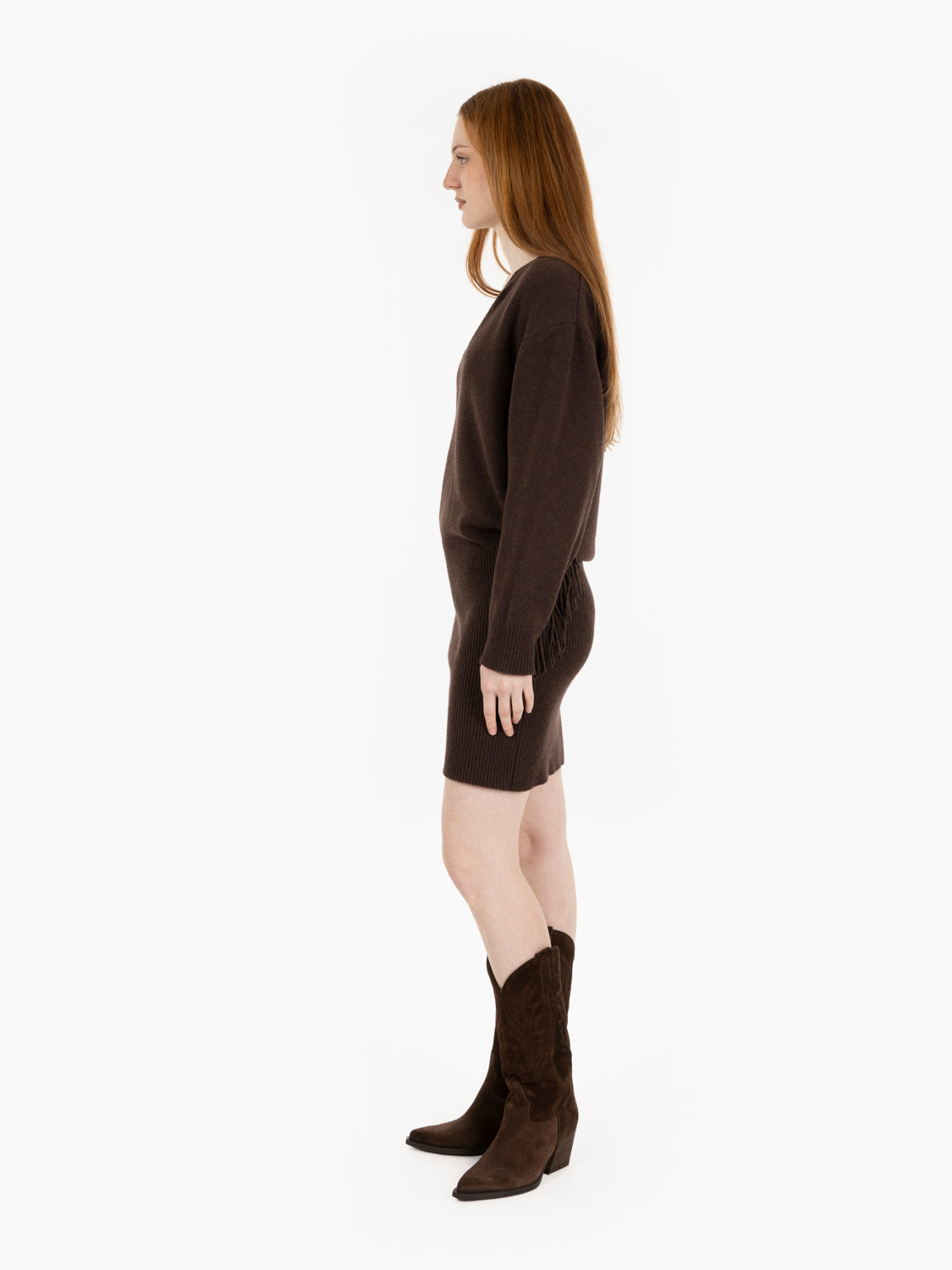 Maglia oversized con frange moro