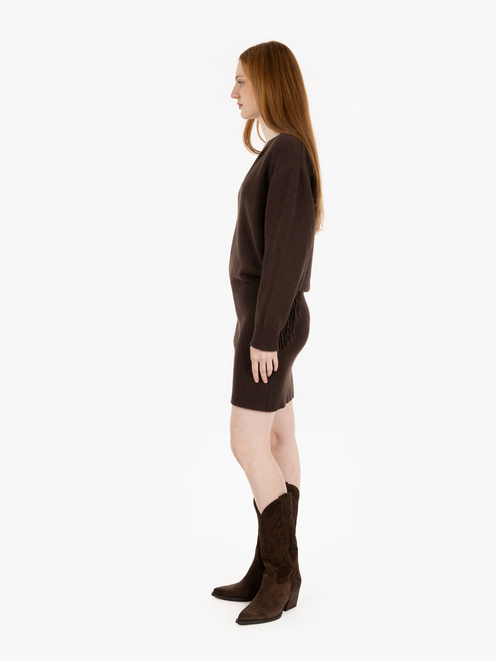 Maglia oversized con frange moro