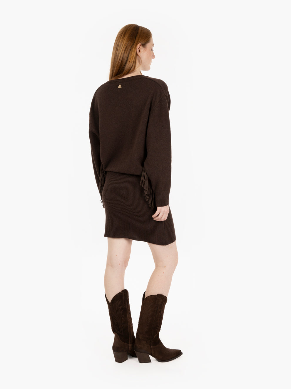 Maglia oversized con frange moro