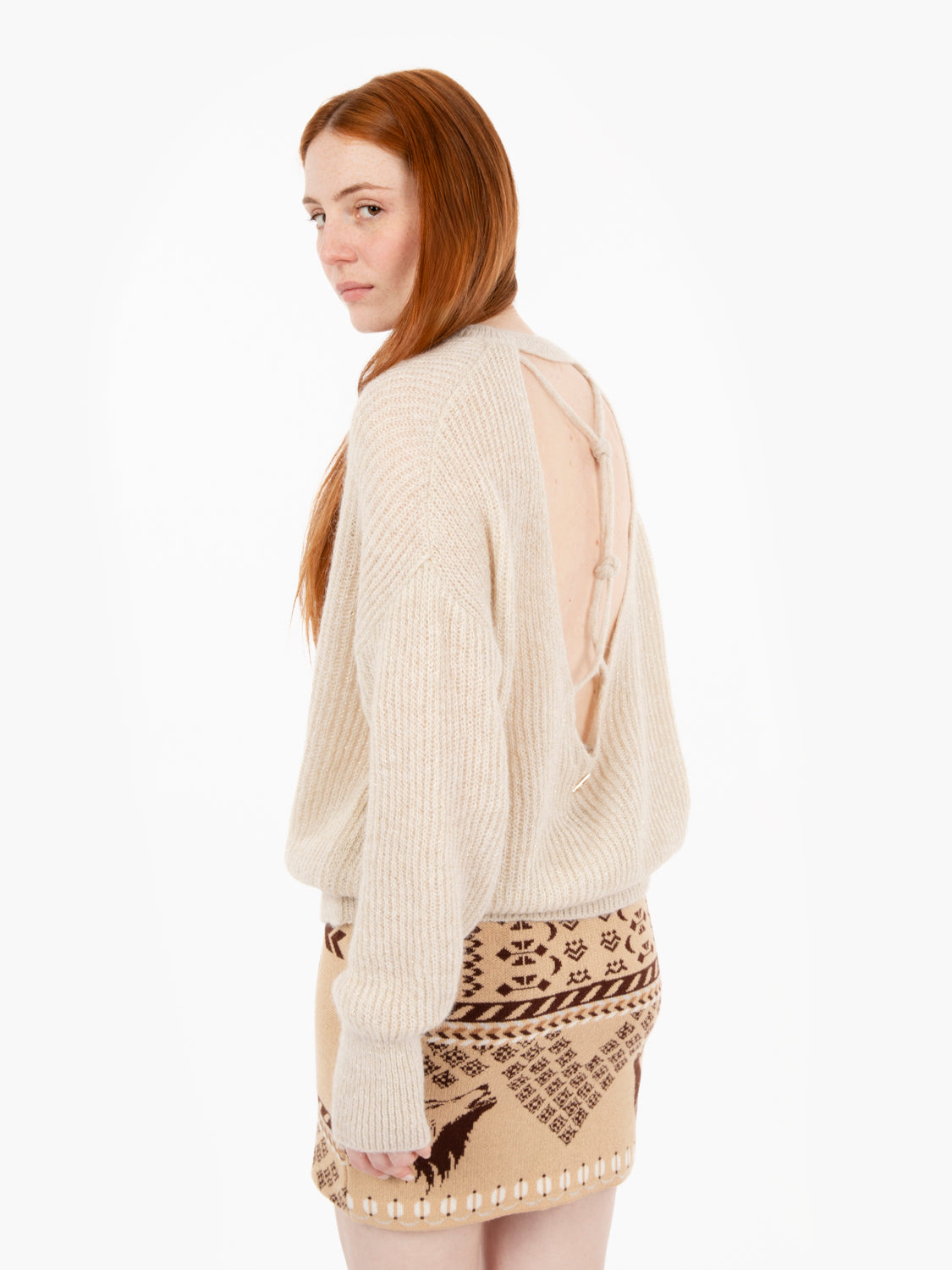 Maxipull con scollo a V posteriore panna