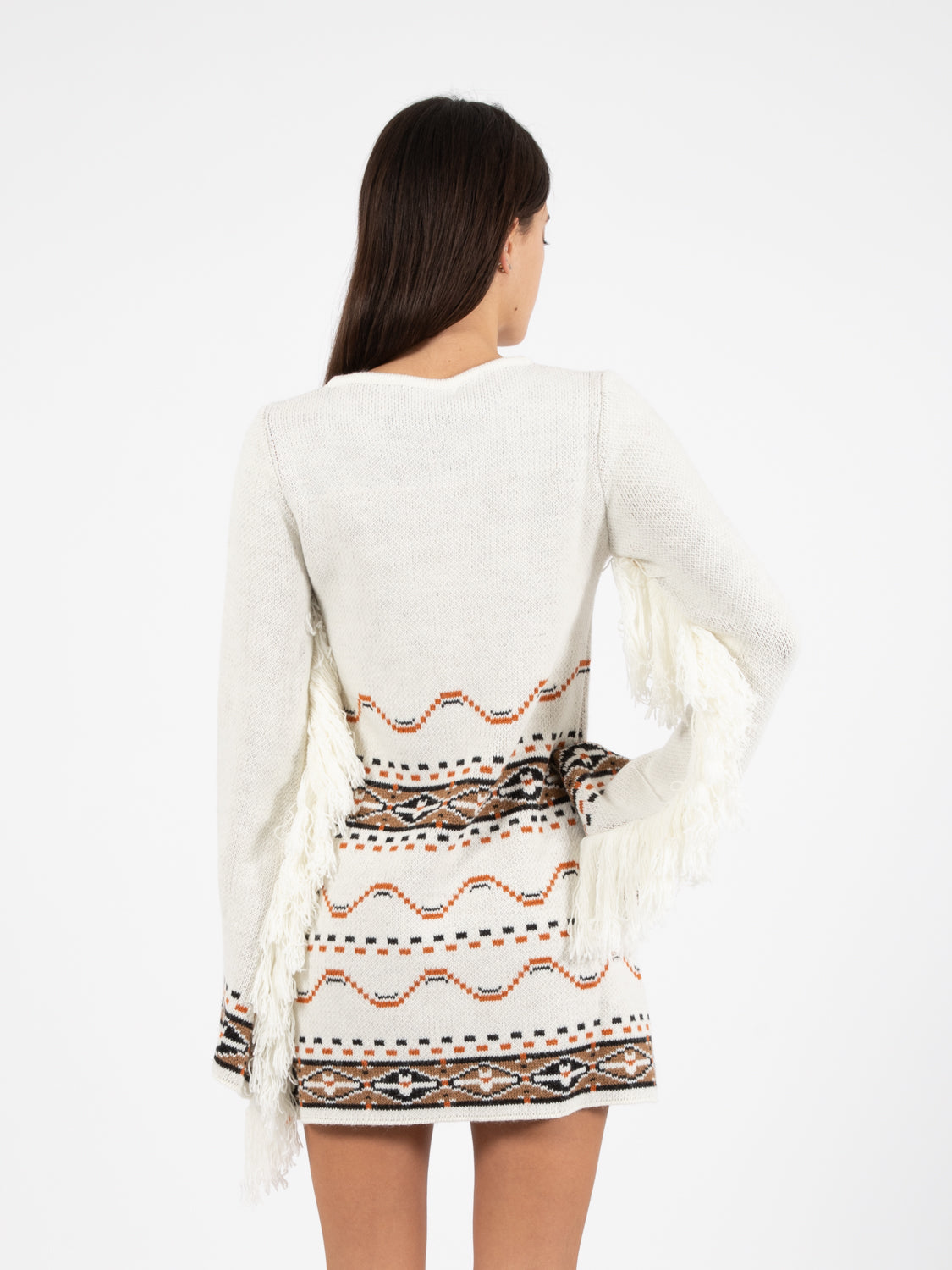 Miniabito jacquard fantasia etnica / panna
