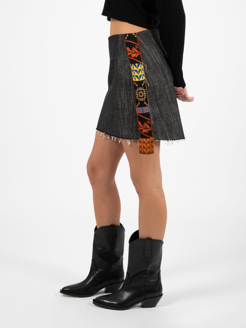 Mini skirt jeans multicolor inserts / black