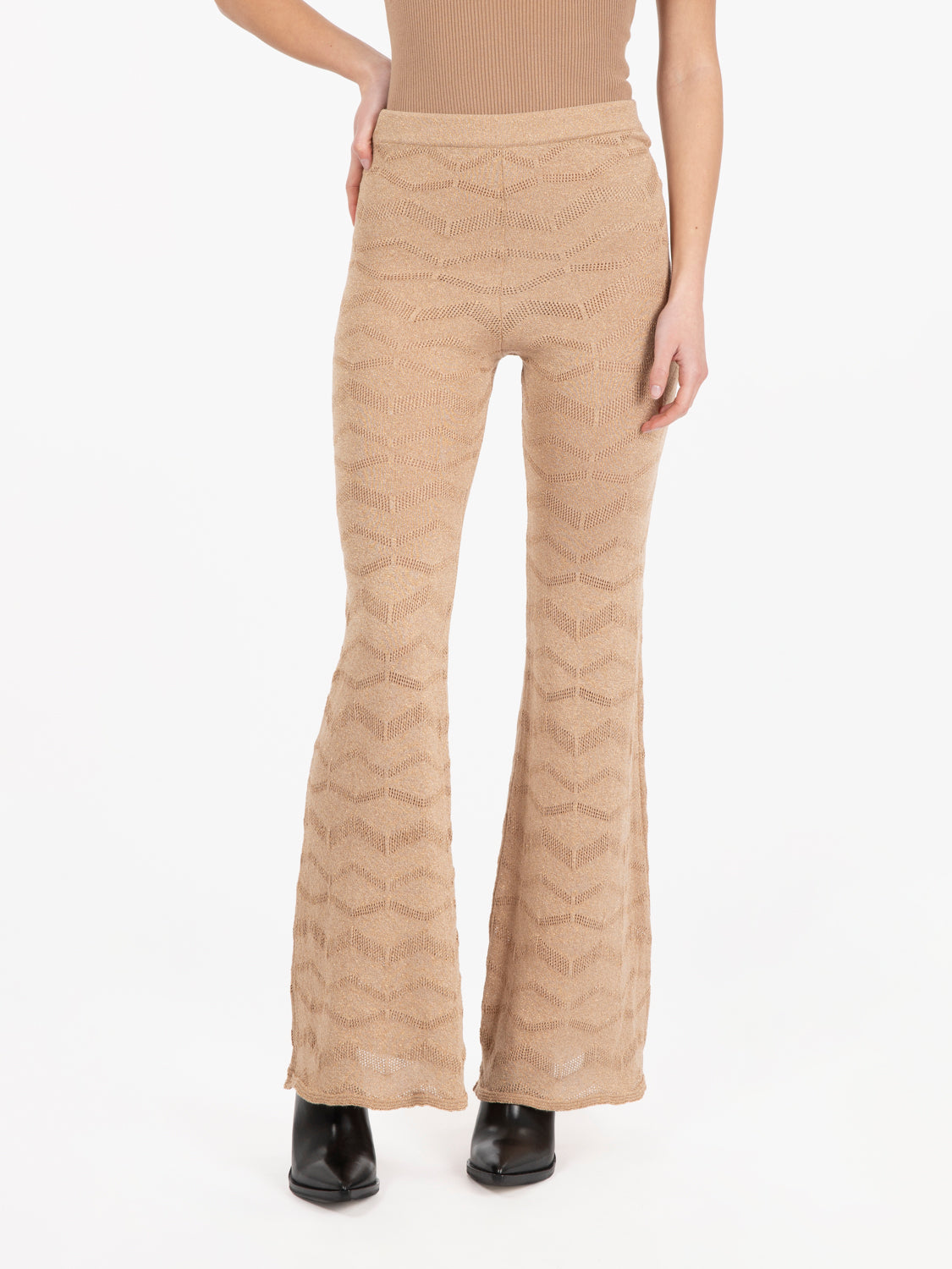 Pantalone in maglia lurex sabbia