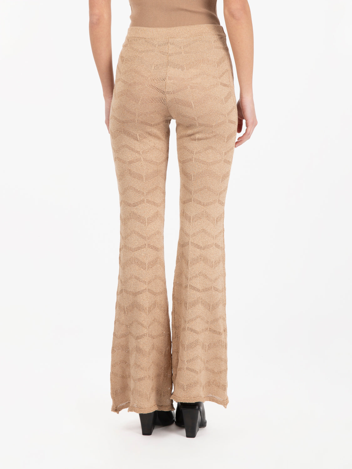 Pantalone in maglia lurex sabbia