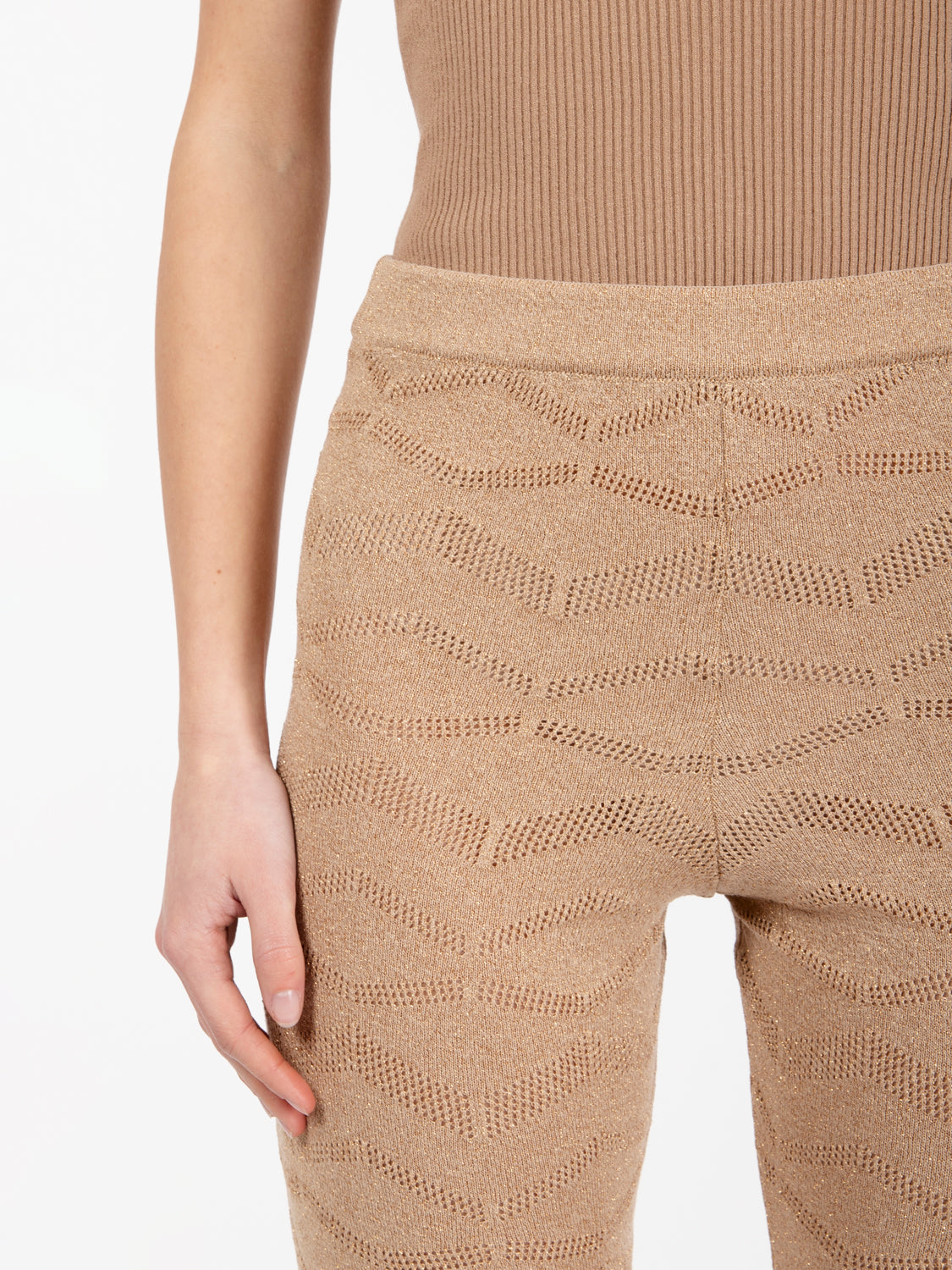 Pantalone in maglia lurex sabbia