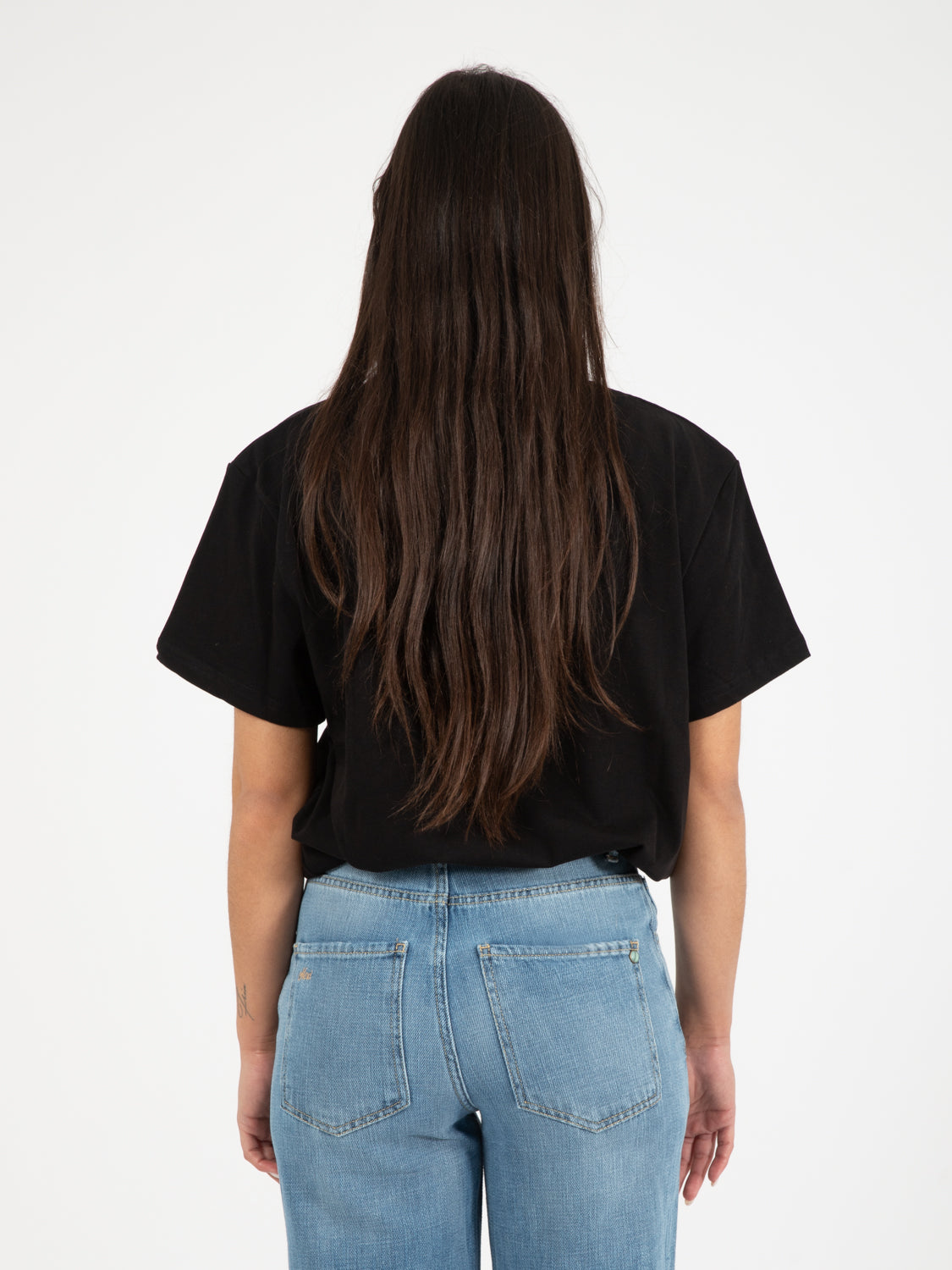 Black geometric embroidery t-shirt