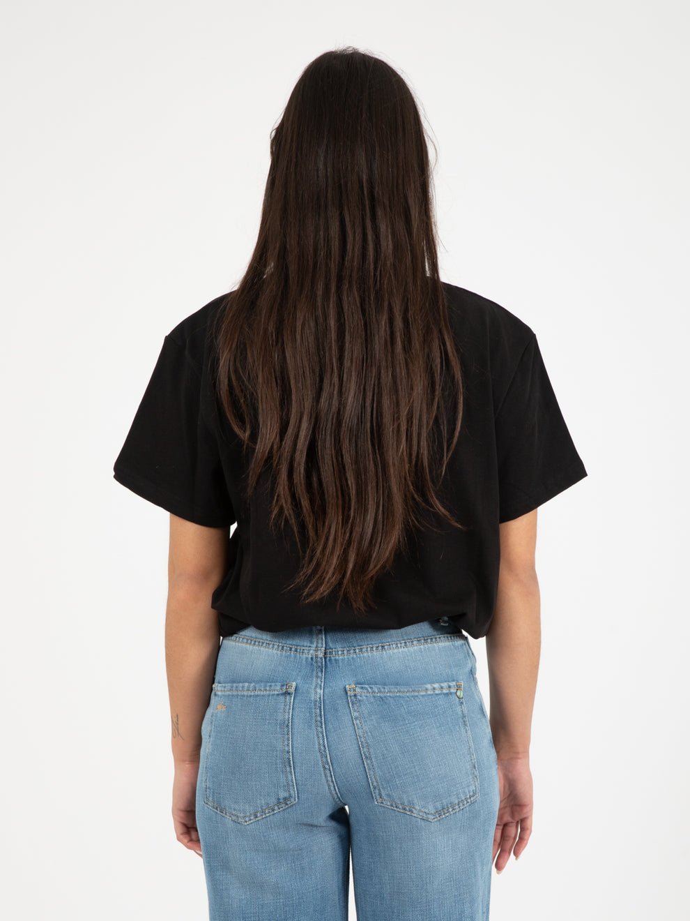 Black geometric embroidery t-shirt