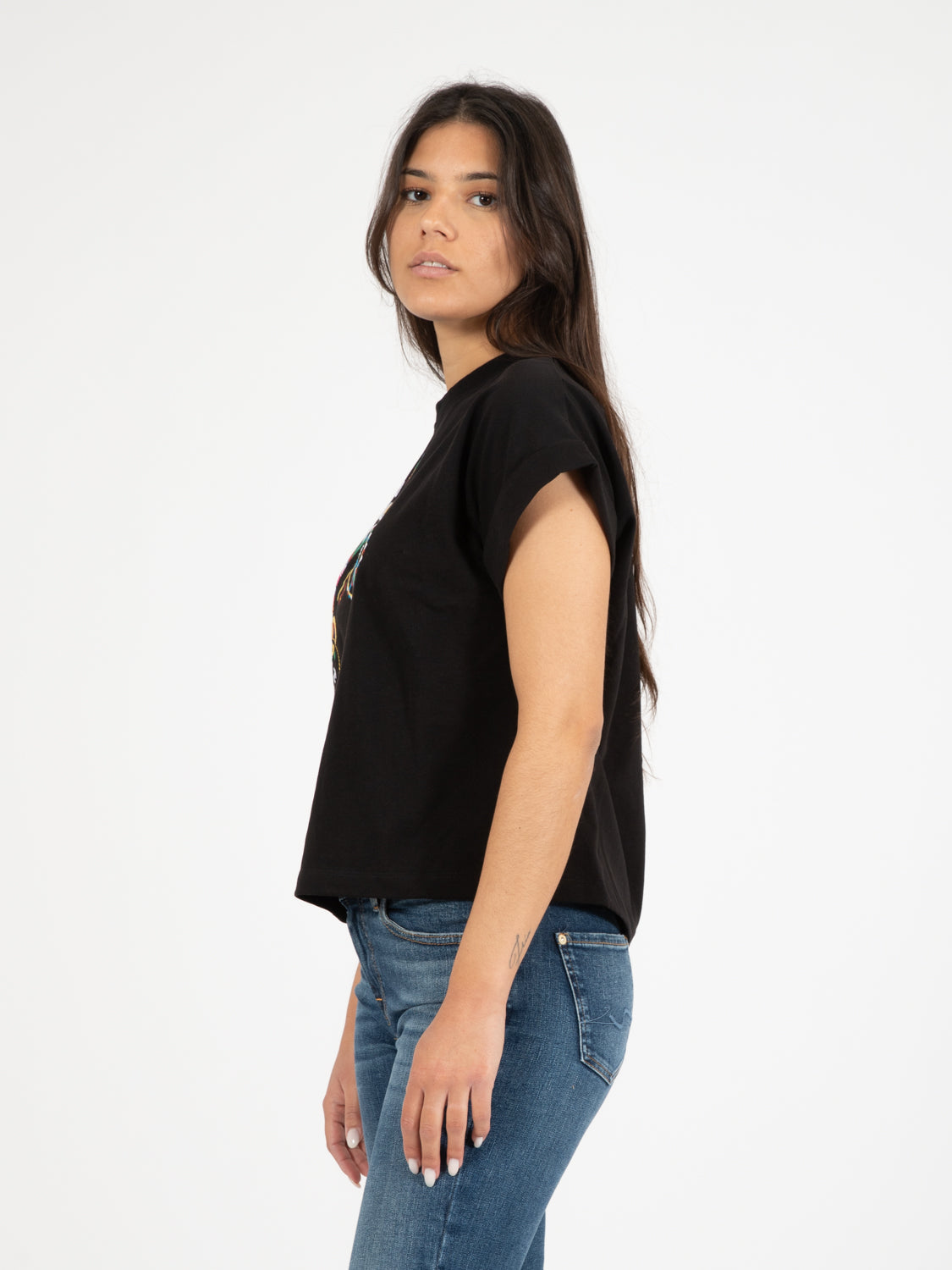 T-shirt ricamo tigre nera