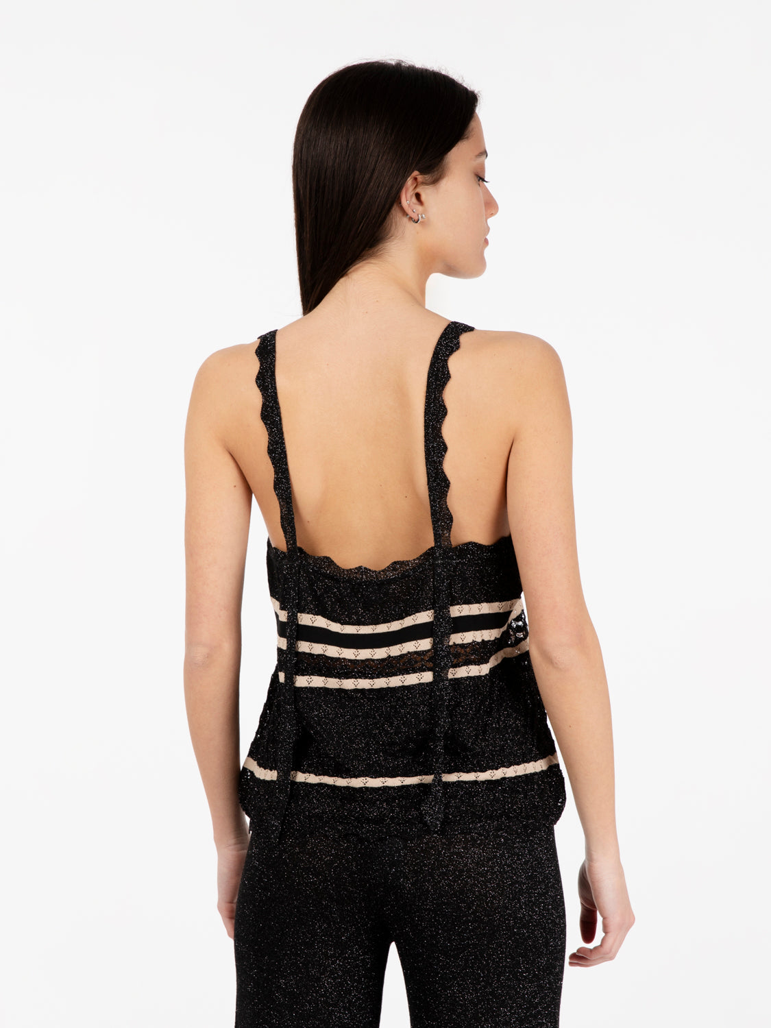Top canotta in maglia nero / beige