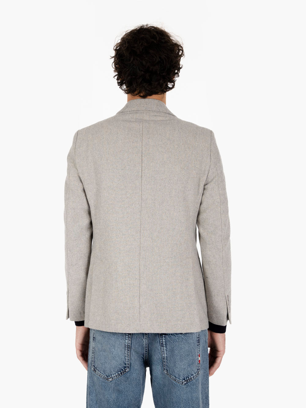 Grey herringbone single-breasted blazer