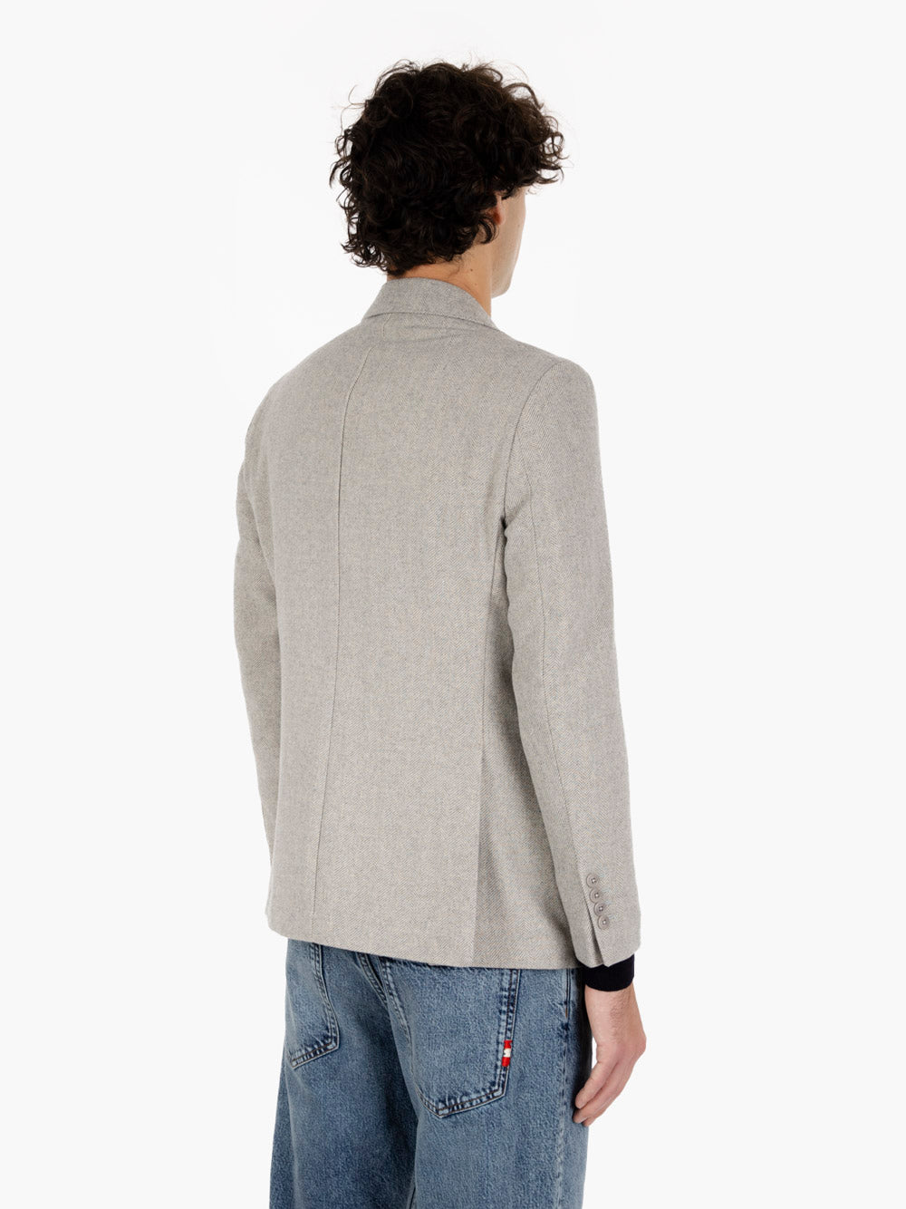 Grey herringbone single-breasted blazer