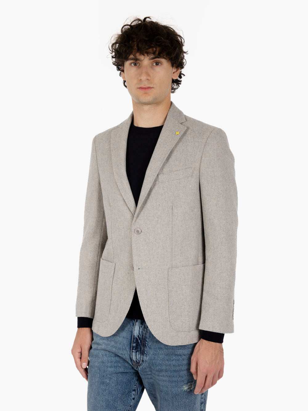 Grey herringbone single-breasted blazer