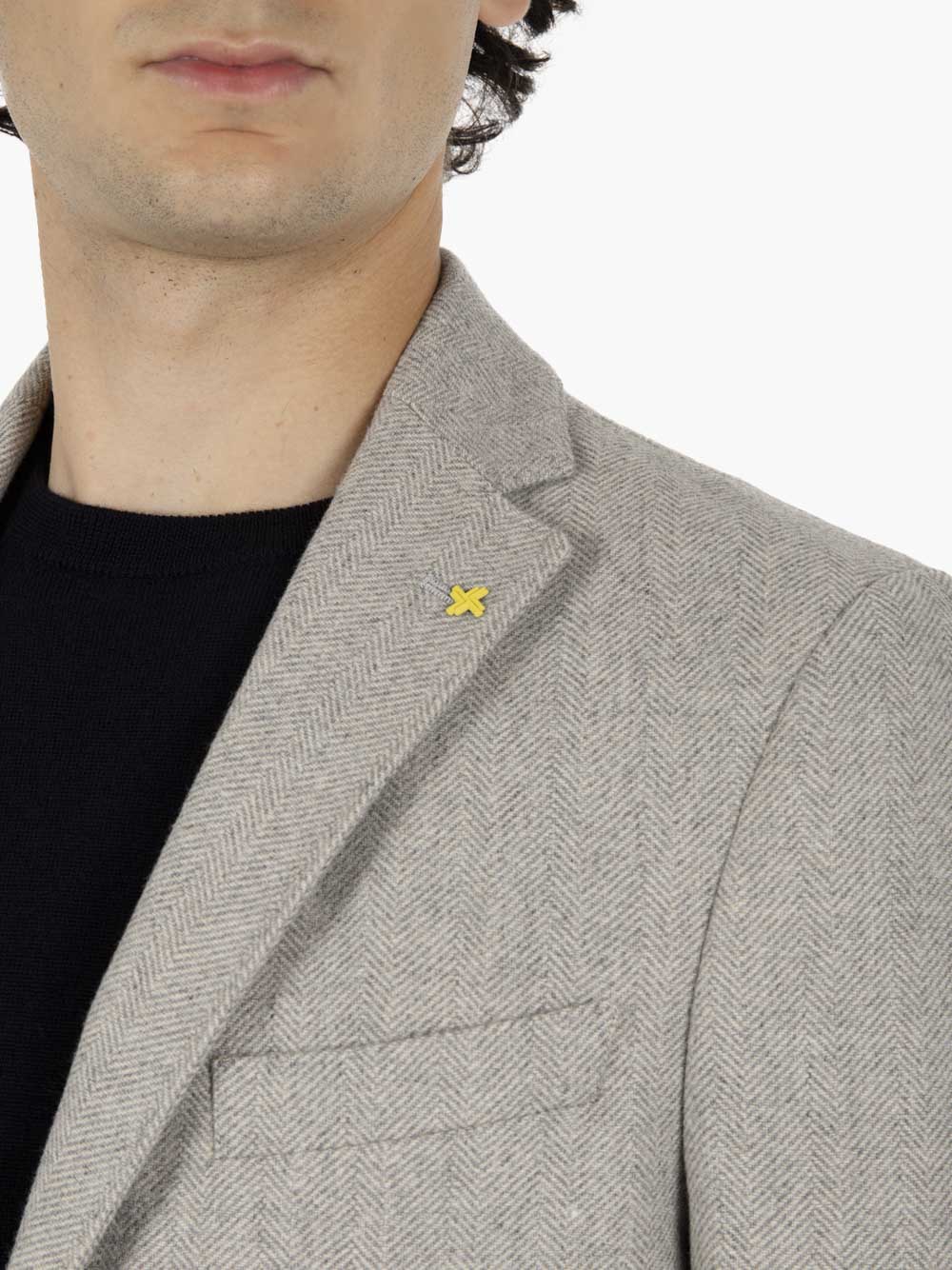 Grey herringbone single-breasted blazer