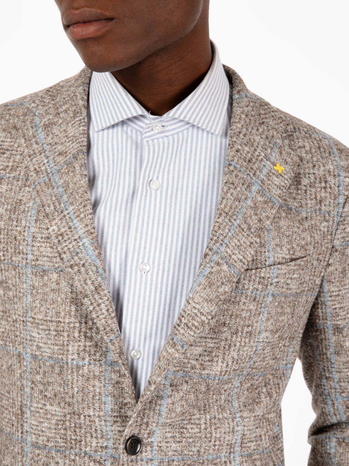 Blazer in misto lana motivo a righe beige / azzurro