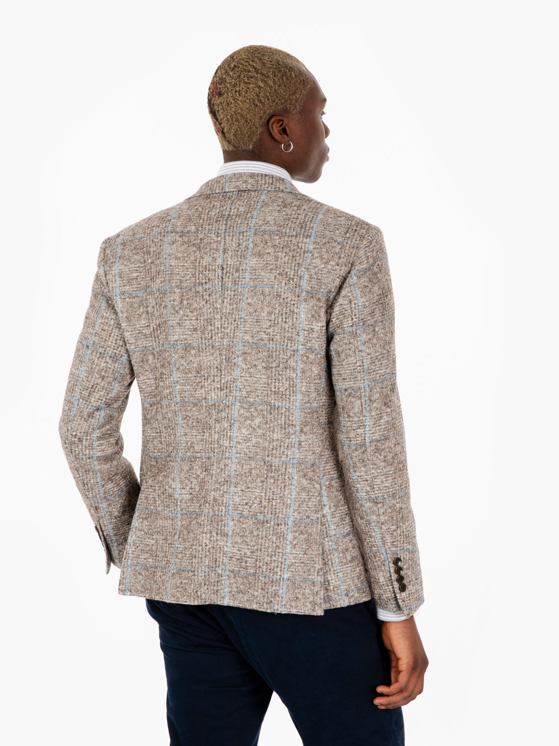 Blazer in misto lana motivo a righe beige / azzurro