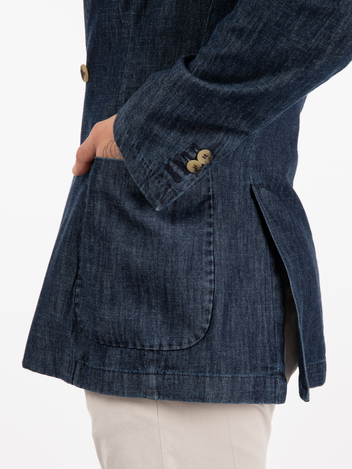 Indigo denim double breasted jacket