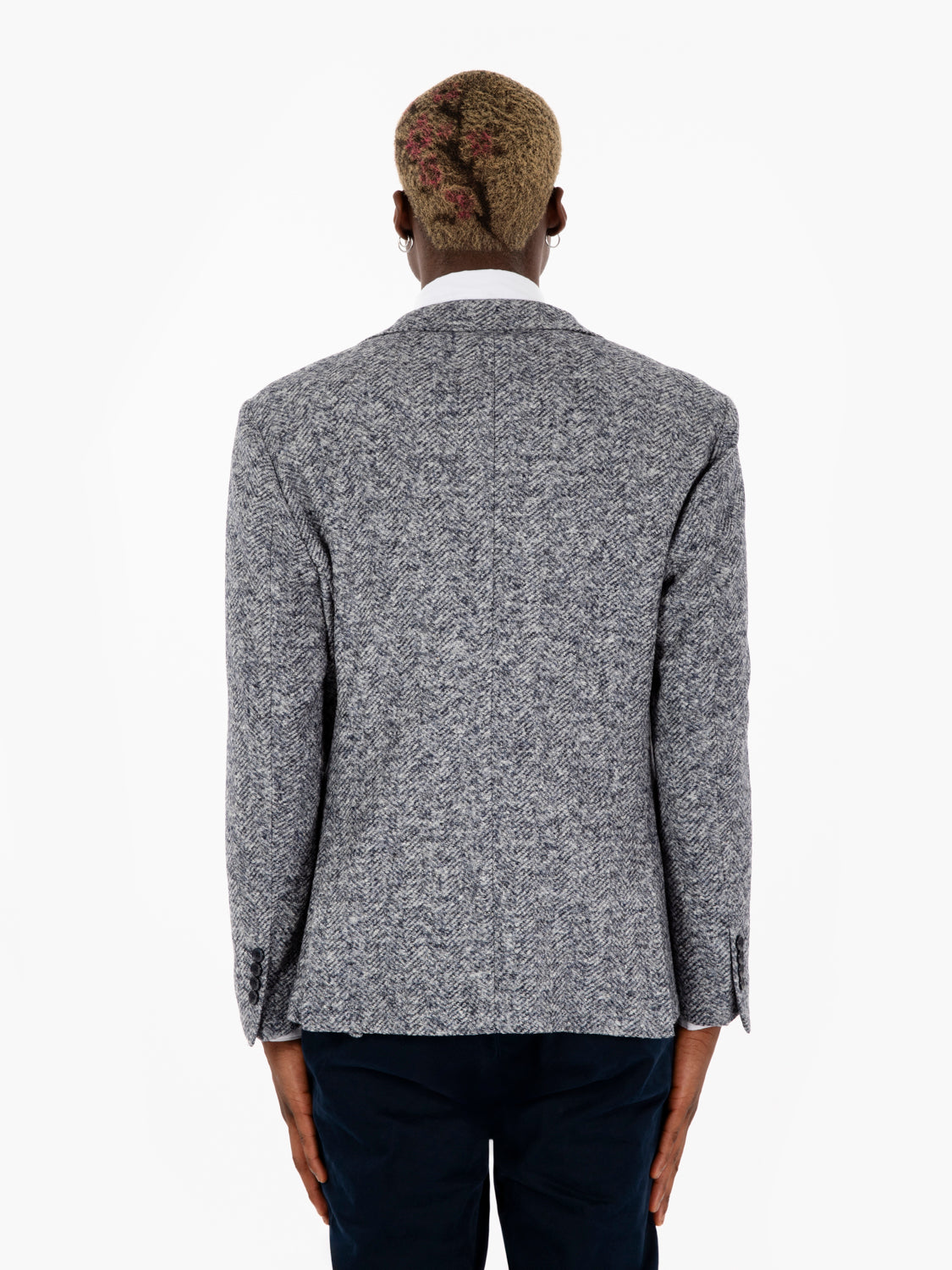 Giacca motivo spinato in misto lana blu
