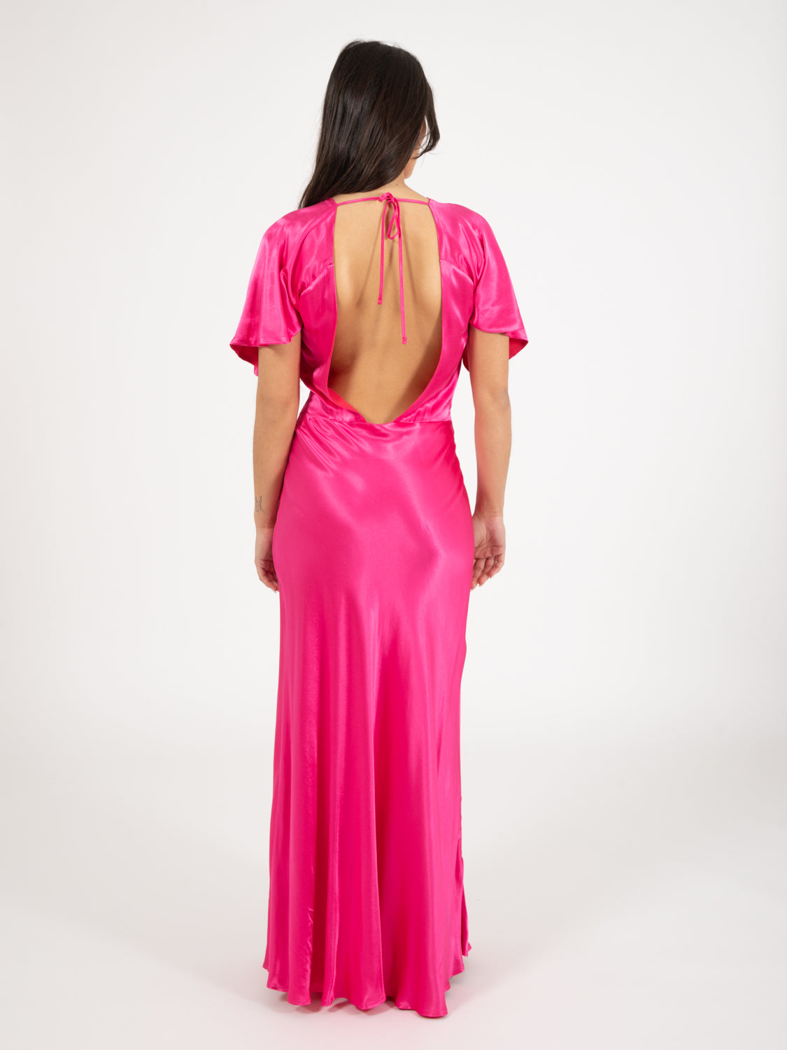 Raspberry short sleeve long dress