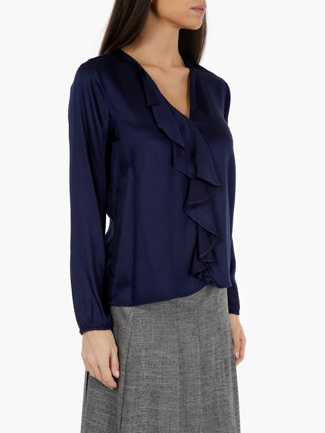 Blue ruffled blouse