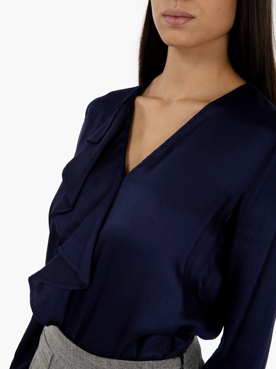 Blue ruffled blouse