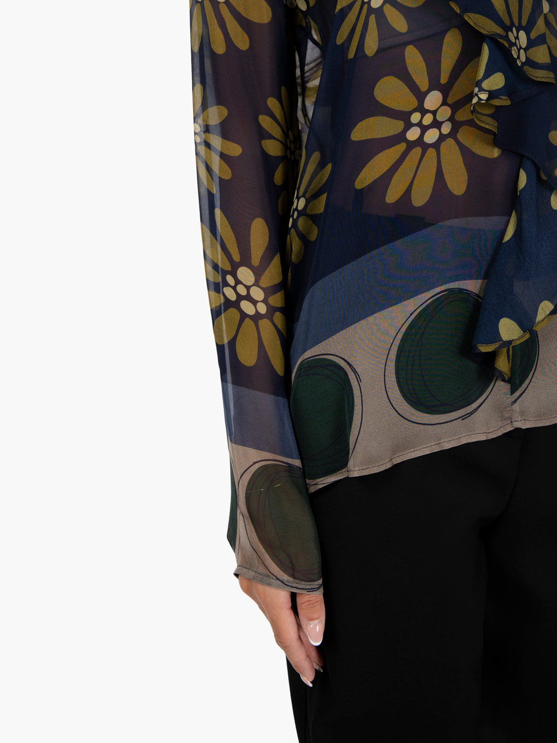 Blusa con volant floreale blu
