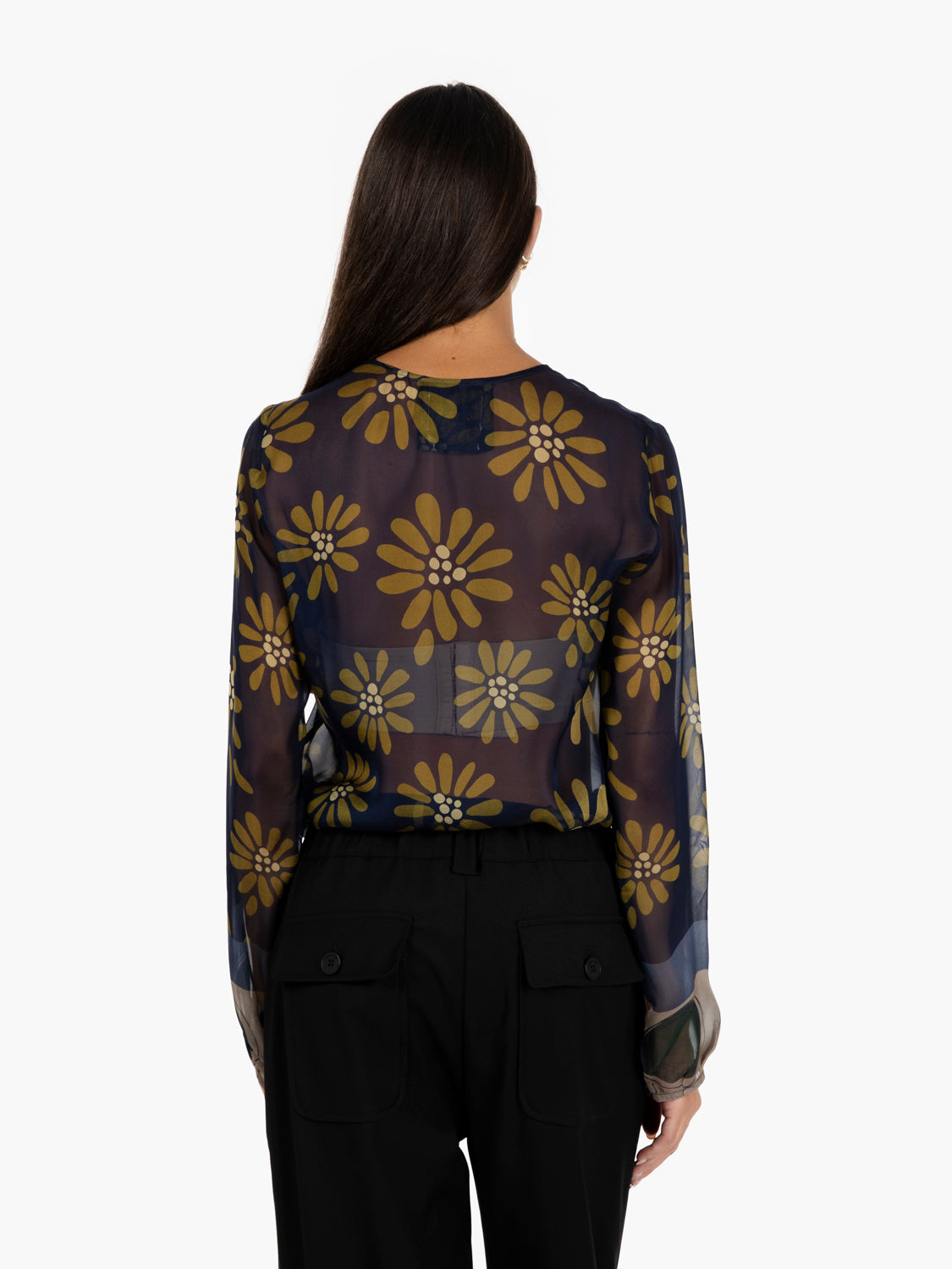 Blusa con volant floreale blu