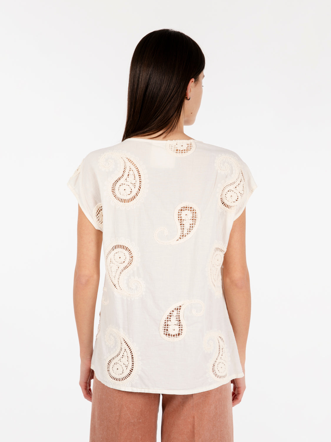 Blusa in cotone con ricami bianca