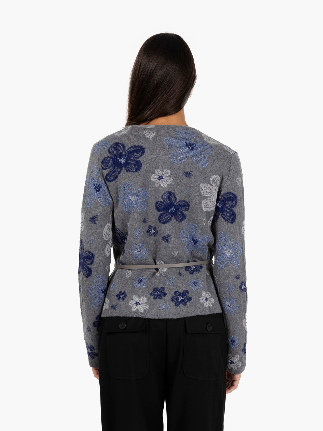 Cardigan con cinturino grigio / blu