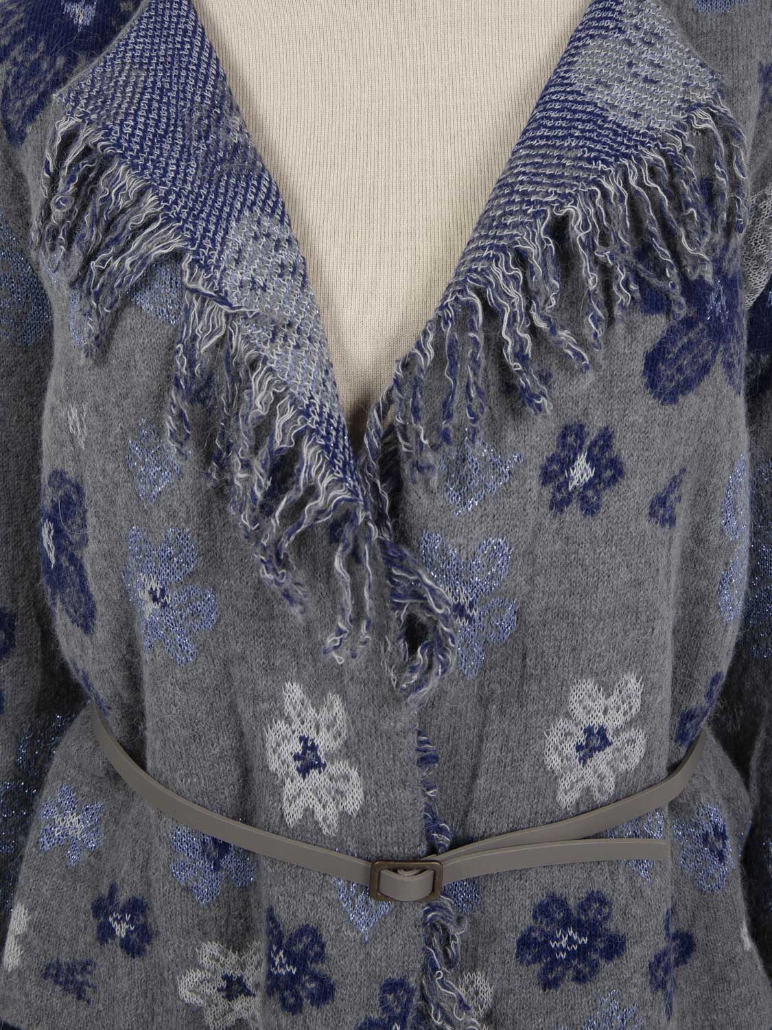 Cardigan con cinturino grigio / blu