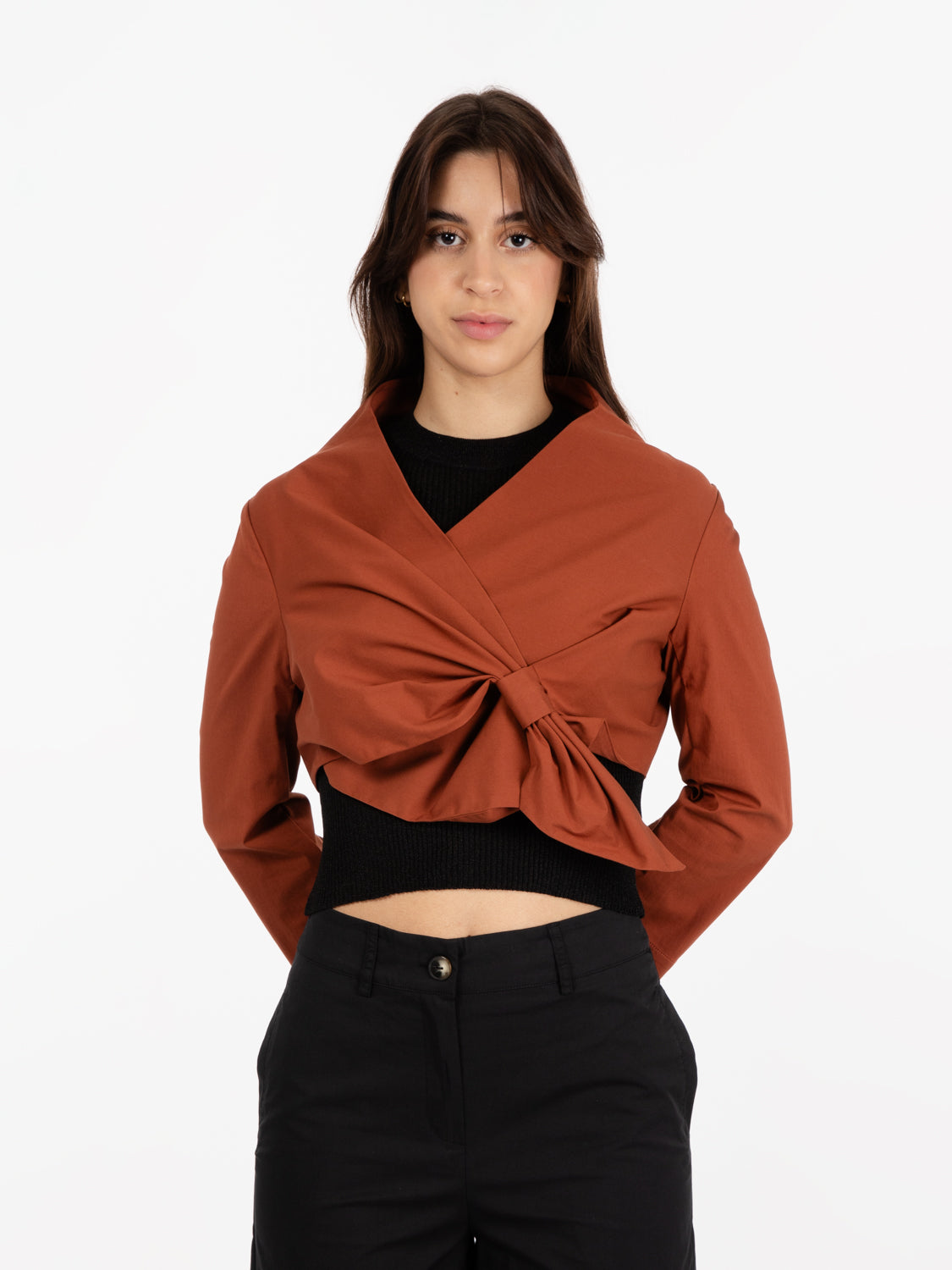 Giacca crop a incrocio marrone