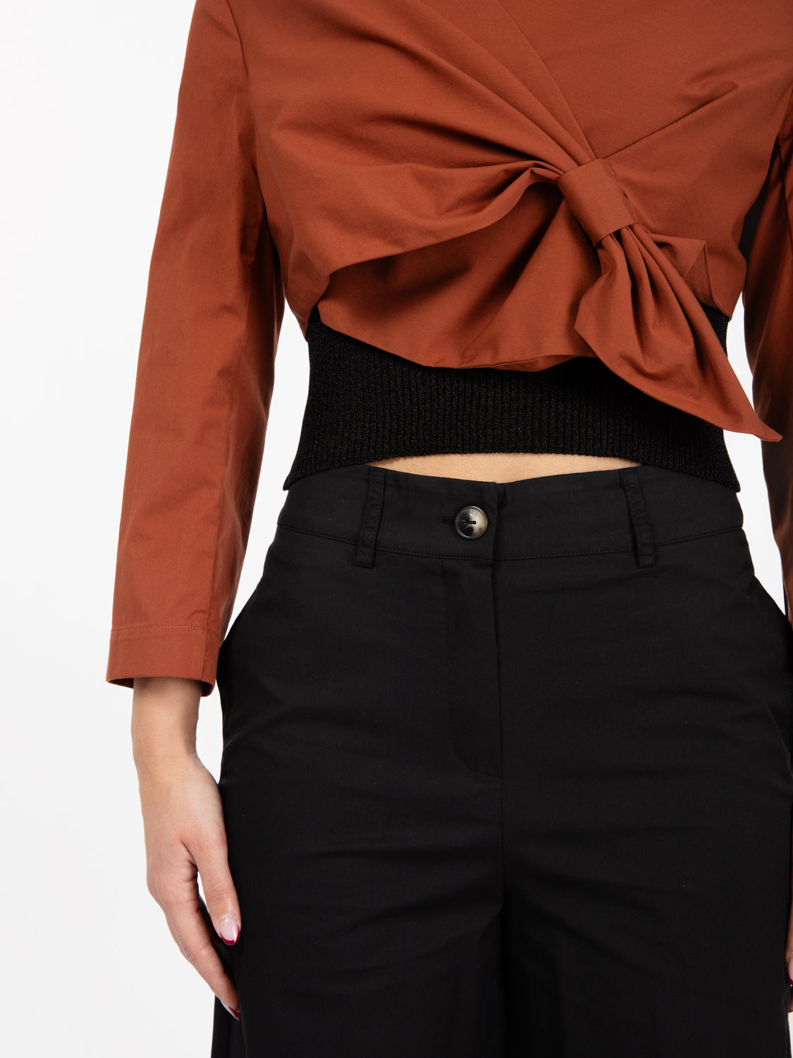 Giacca crop a incrocio marrone