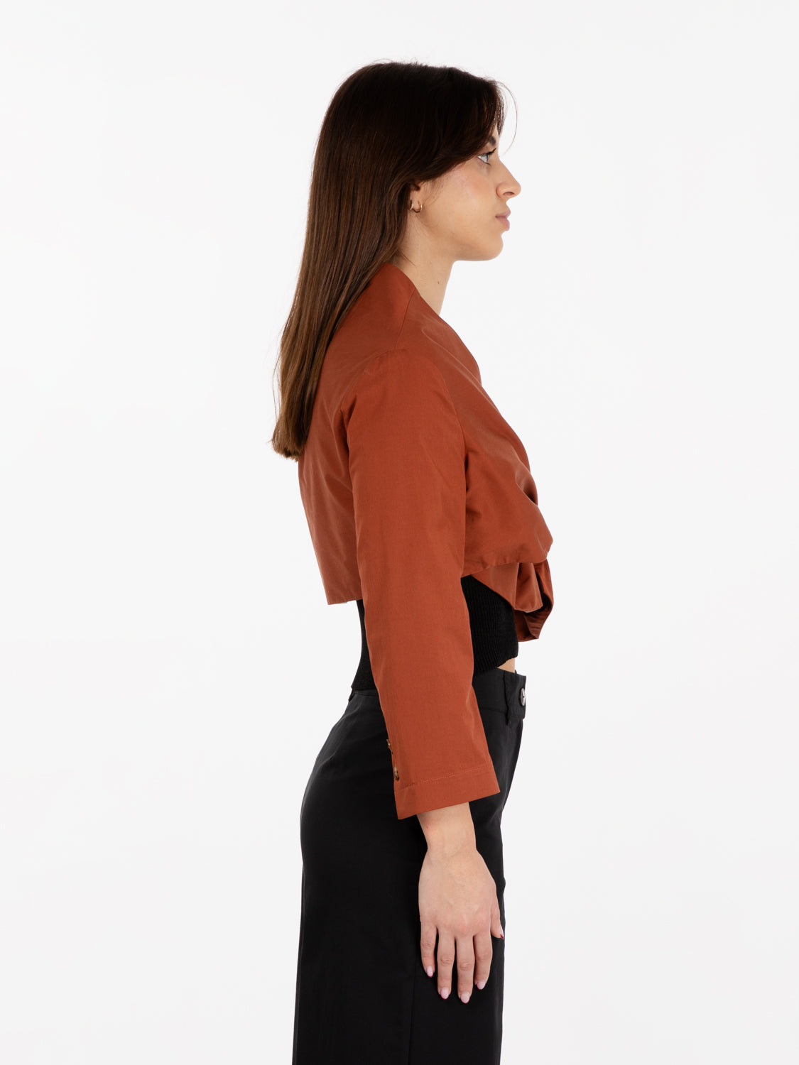 Giacca crop a incrocio marrone