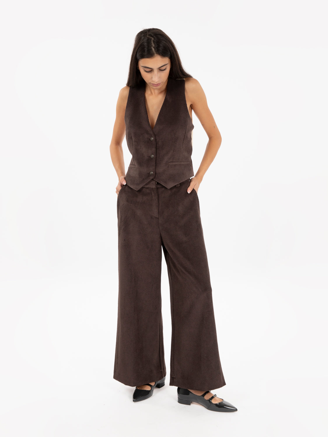 Gilet in velluto a coste choco