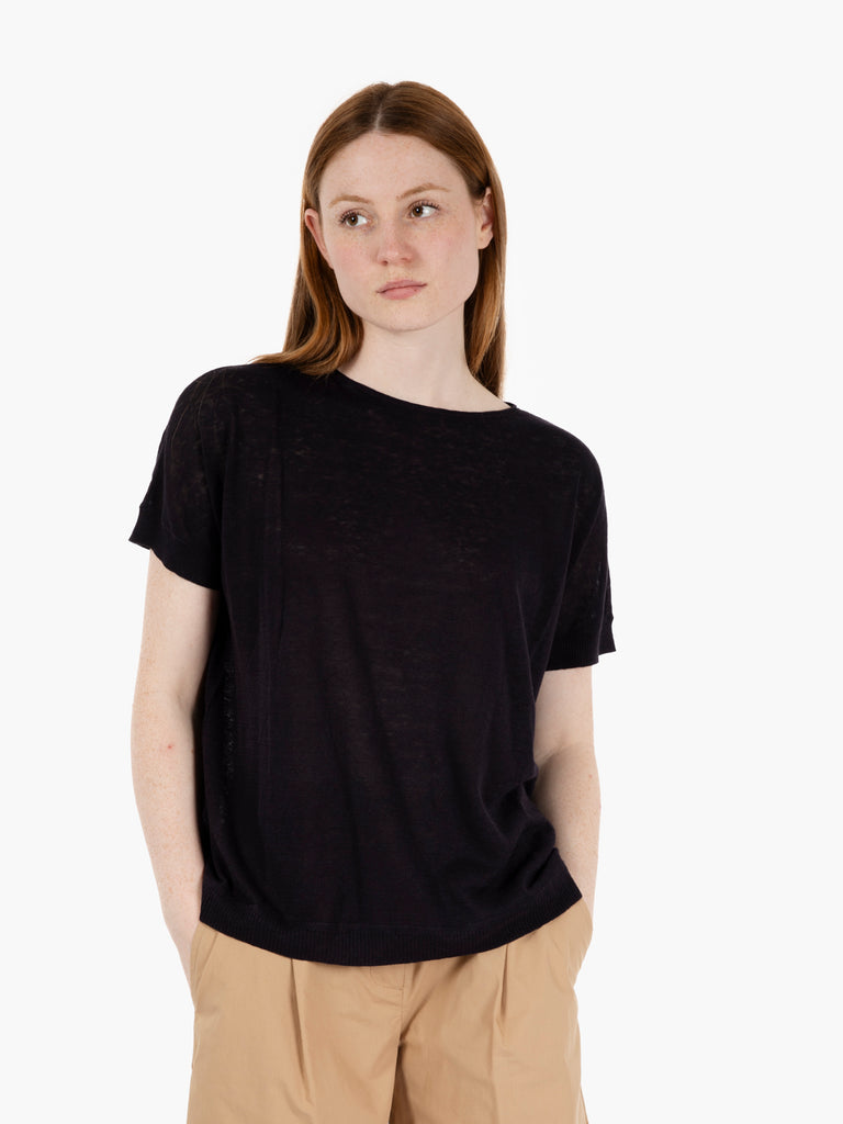 ALESSIA SANTI - Maglia lino e seta nero diamante
