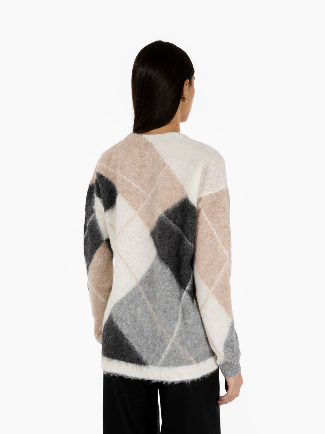 Maxi V-neck sweater butter / grey